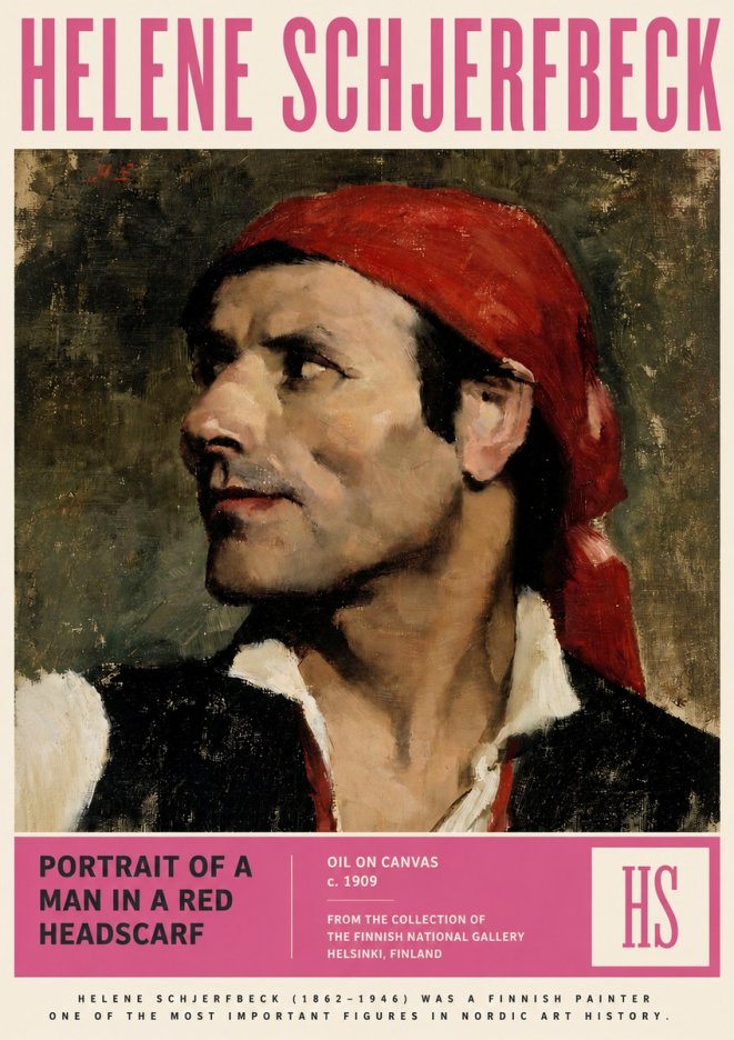 Helene Schjerfbeck Portrait of a Man in a Red Headscarf No3 - Juliste