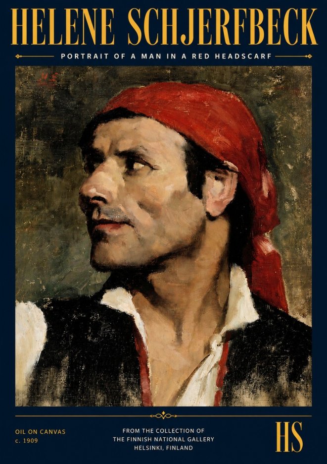 Helene Schjerfbeck Portrait of a Man in a Red Headscarf No4 - Juliste