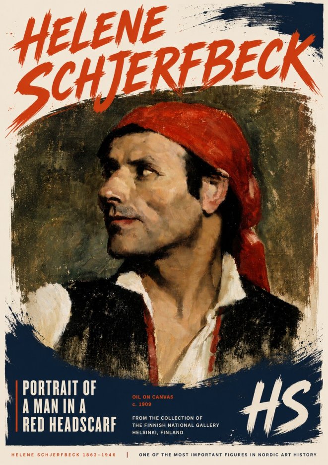 Helene Schjerfbeck Portrait of a Man in a Red Headscarf No6 - Juliste
