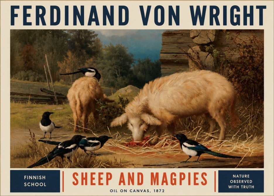Ferdinand von Wright Sheep and Magpies No4 - Juliste