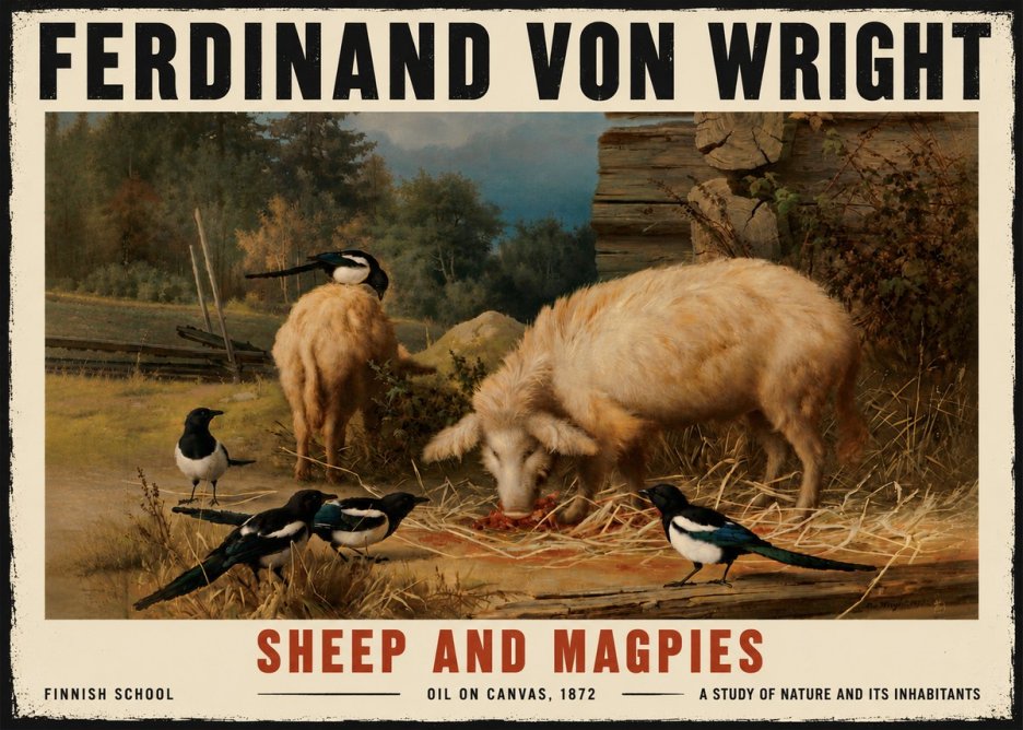 Ferdinand von Wright Sheep and Magpies No6 - Juliste