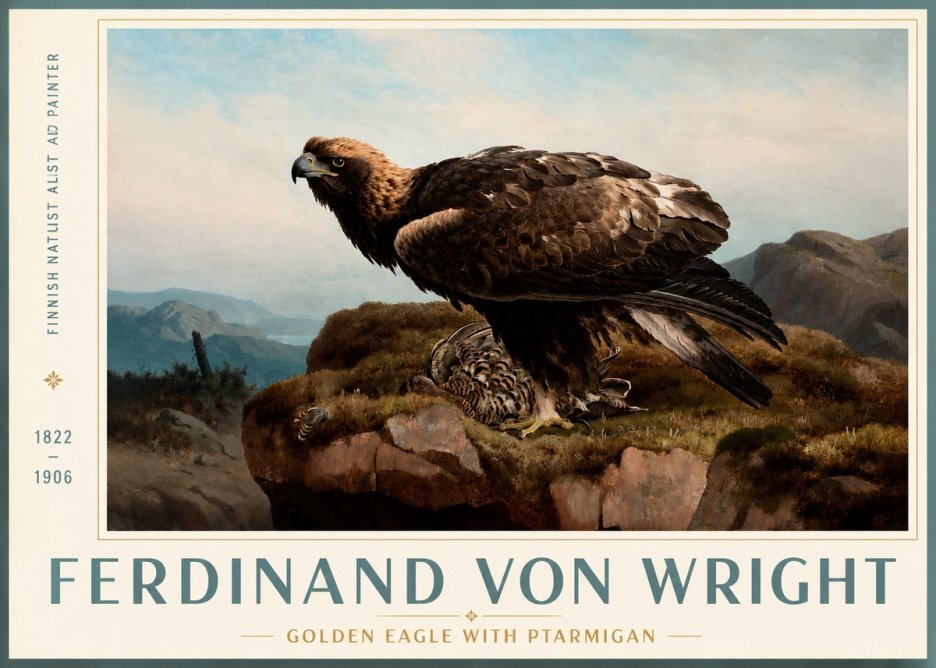 Ferdinand von Wright Golden Eagle with Ptarmigan No3 - Juliste