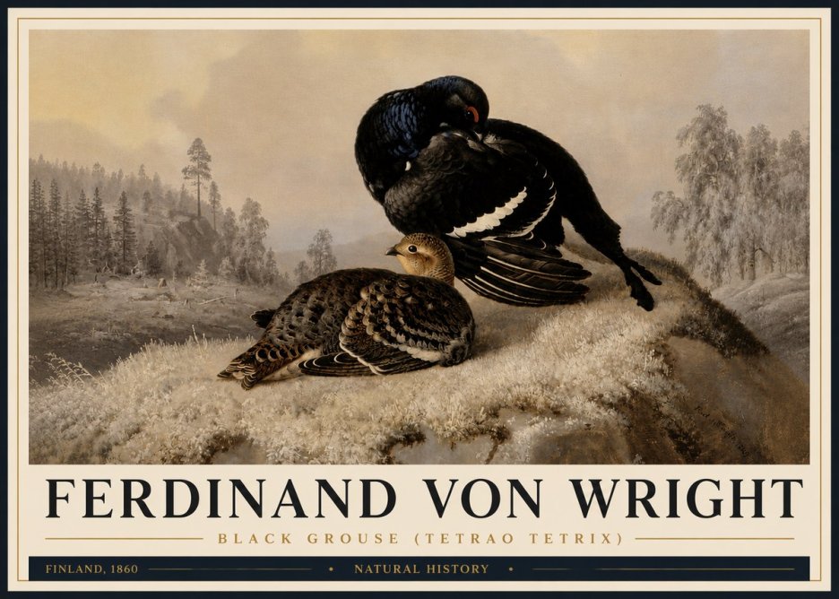 Ferdinand von Wright Black Grouse (Tetrao Tetrix) No4 - Juliste