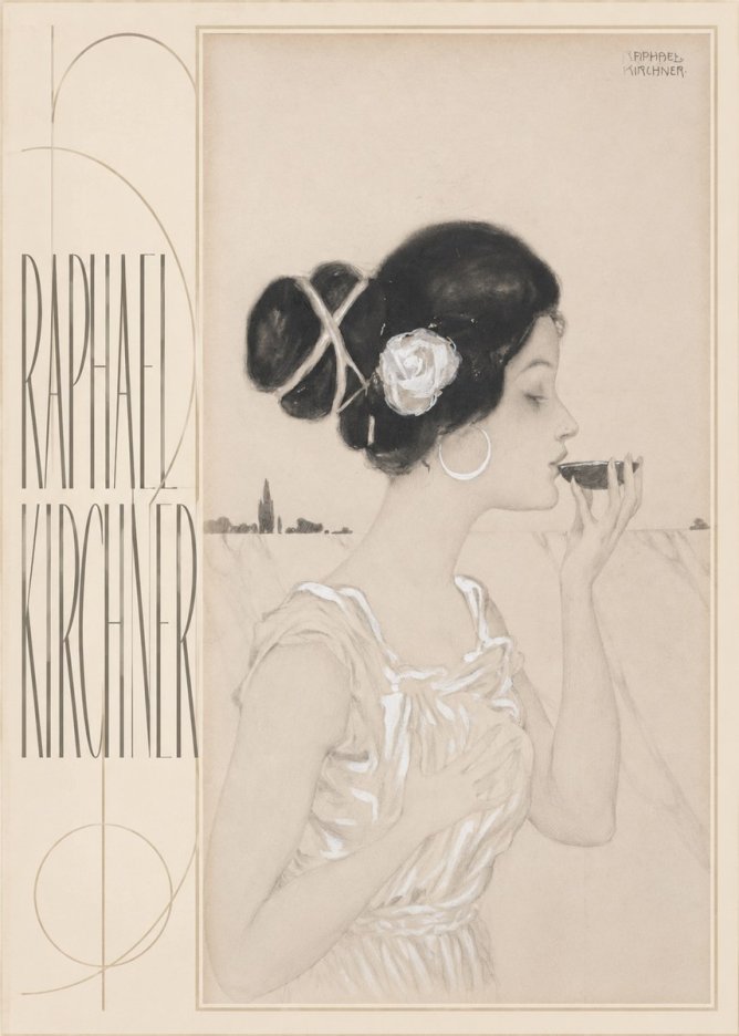 Raphael Kirchner Elegant Lady with Rose and Cup No5 - Juliste