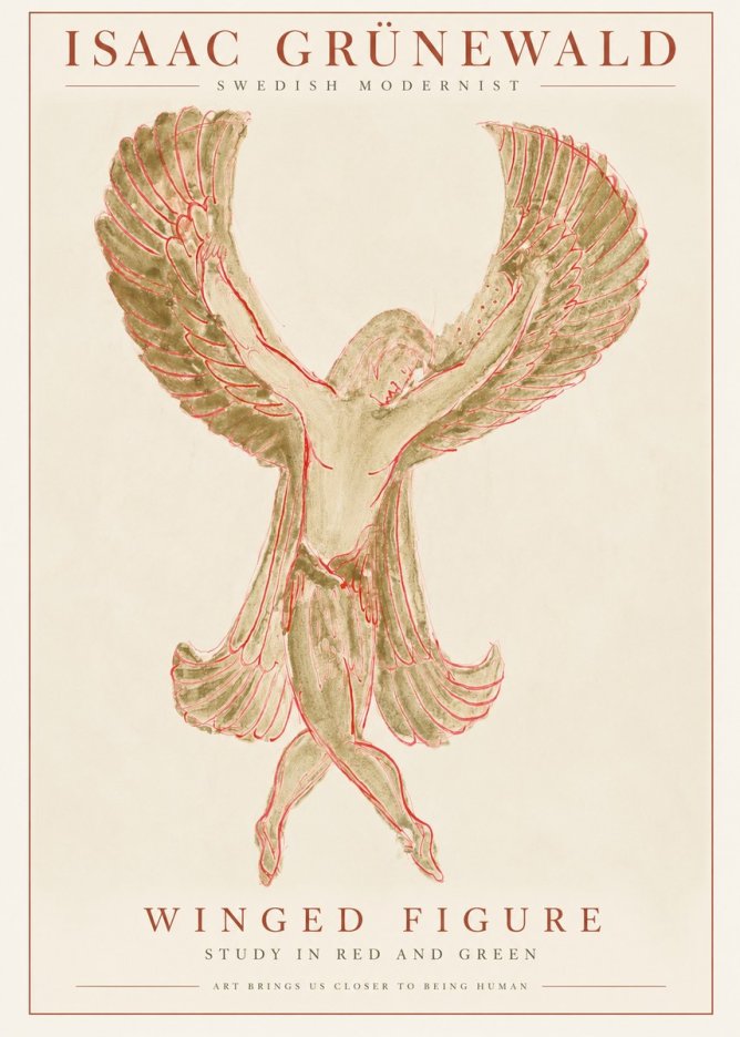 Isaac Grünewald Winged Figure Study in Red and Green No1 - Juliste