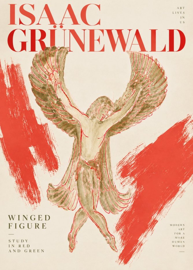 Isaac Grünewald Winged Figure Study in Red and Green No2 - Juliste
