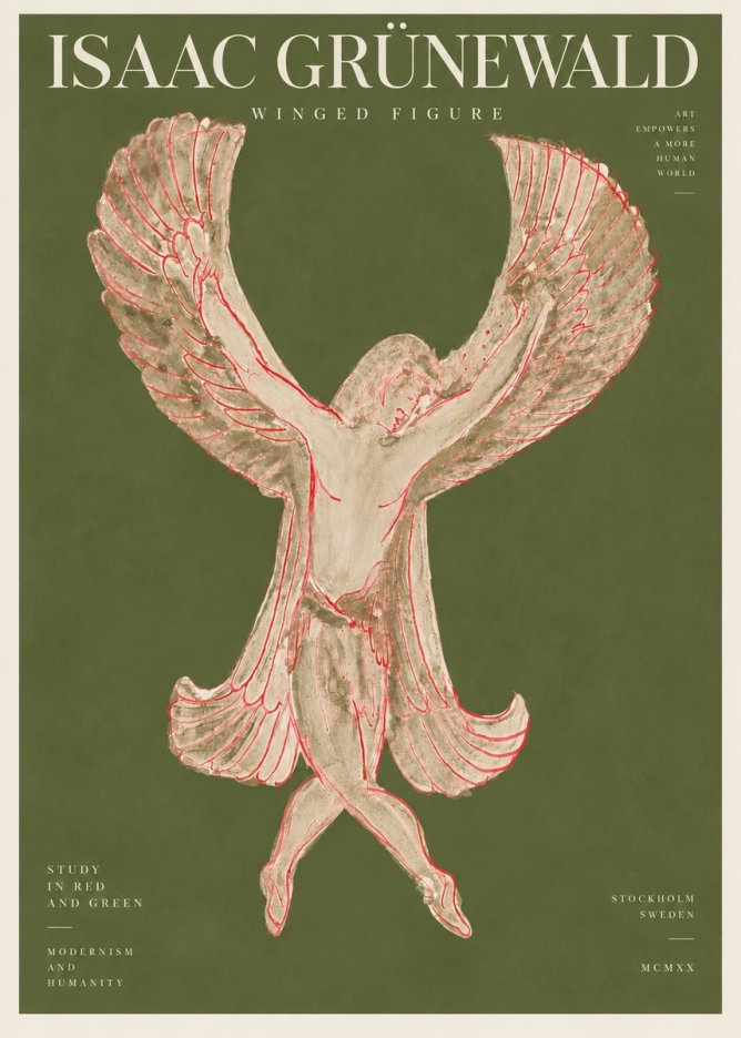 Isaac Grünewald Winged Figure Study in Red and Green No3 - Juliste