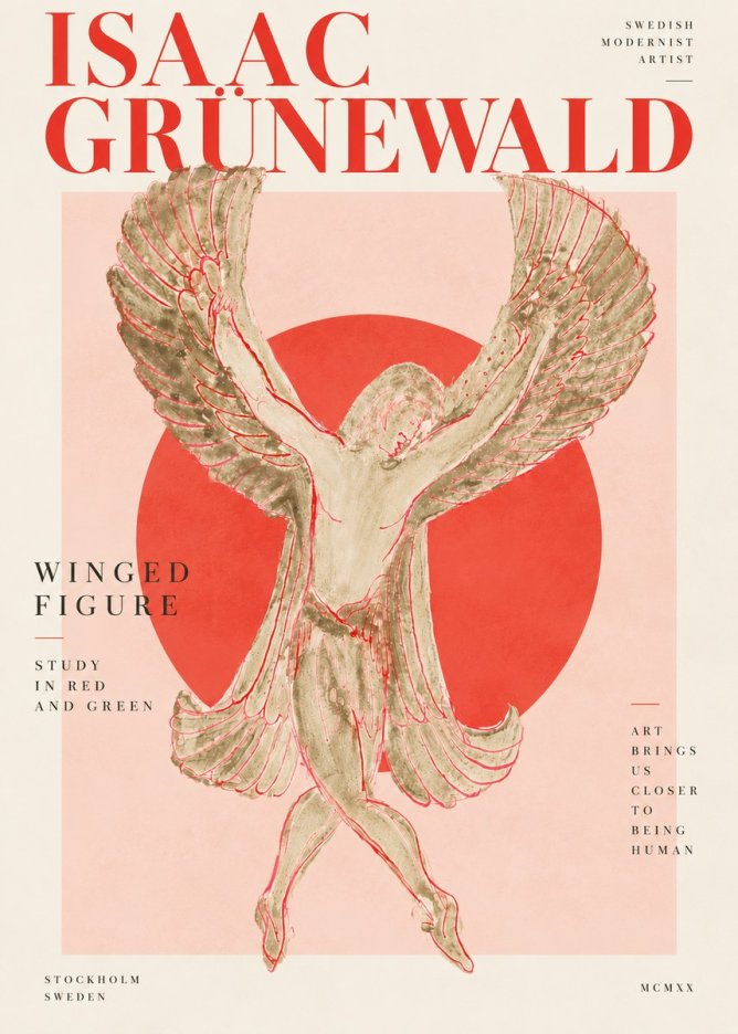 Isaac Grünewald Winged Figure Study in Red and Green No4 - Juliste