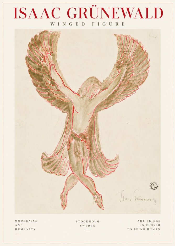 Isaac Grünewald Winged Figure Study in Red and Green No5 - Juliste