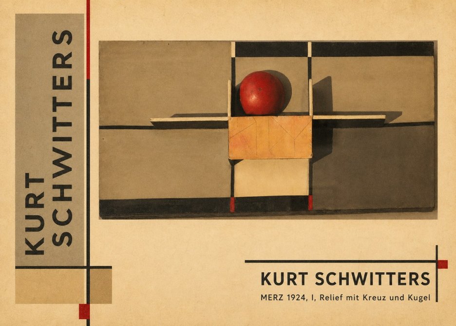 Kurt Schwitters Merz 1924, I, Relief Mit Kreuz Und Kugel No2 - Juliste
