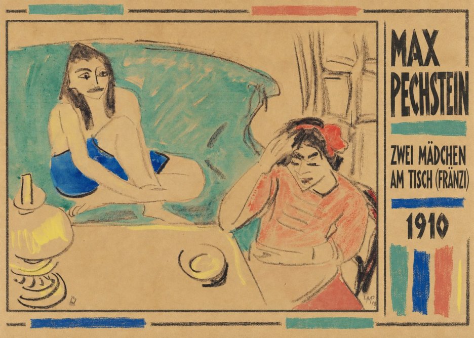 Max Pechstein Zwei Mädchen Am Tisch (Fränzi) No2 - Juliste