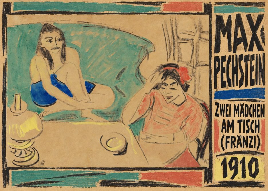 Max Pechstein Zwei Mädchen Am Tisch (Fränzi) No5 - Juliste