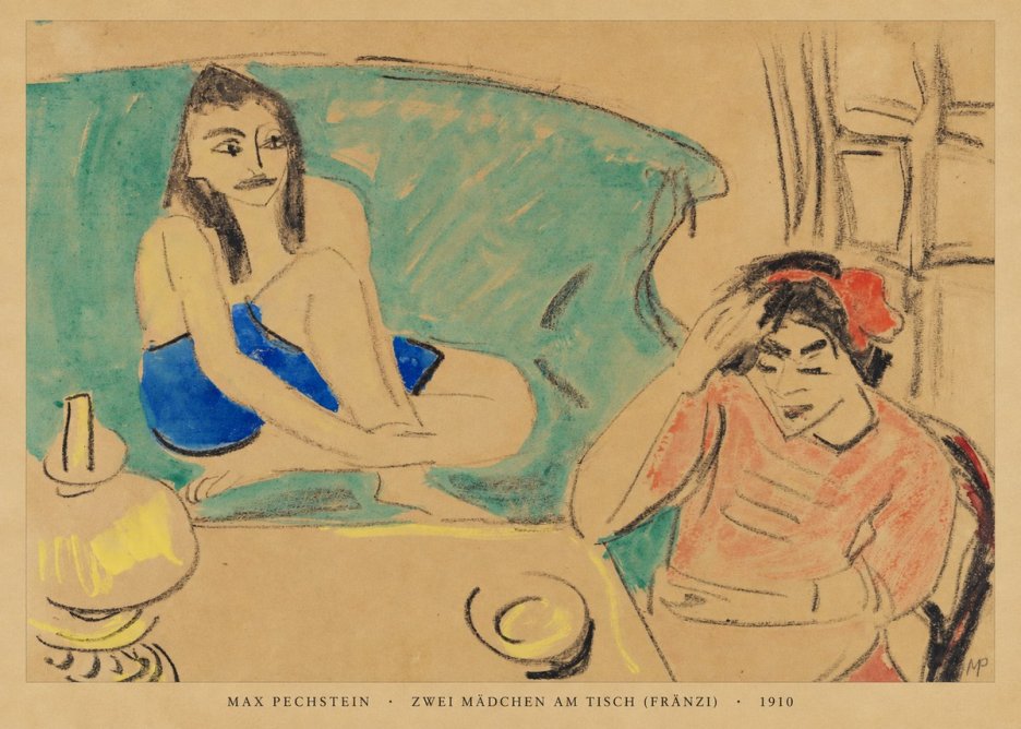 Max Pechstein Zwei Mädchen Am Tisch (Fränzi) No6 - Juliste