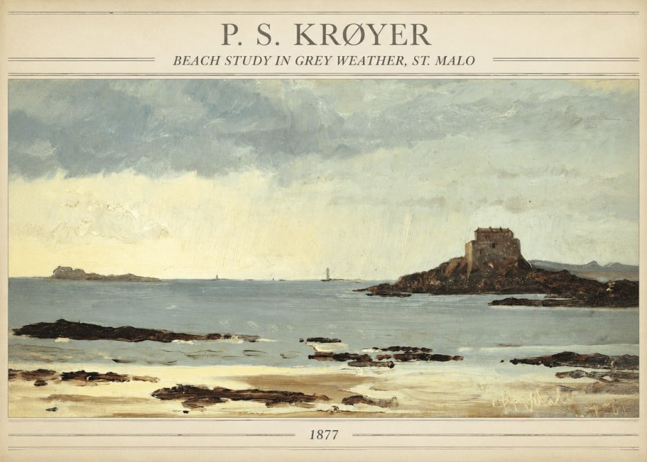 P.S. Krøyer Beach Study in Grey Weather, St. Malo No3 - Juliste
