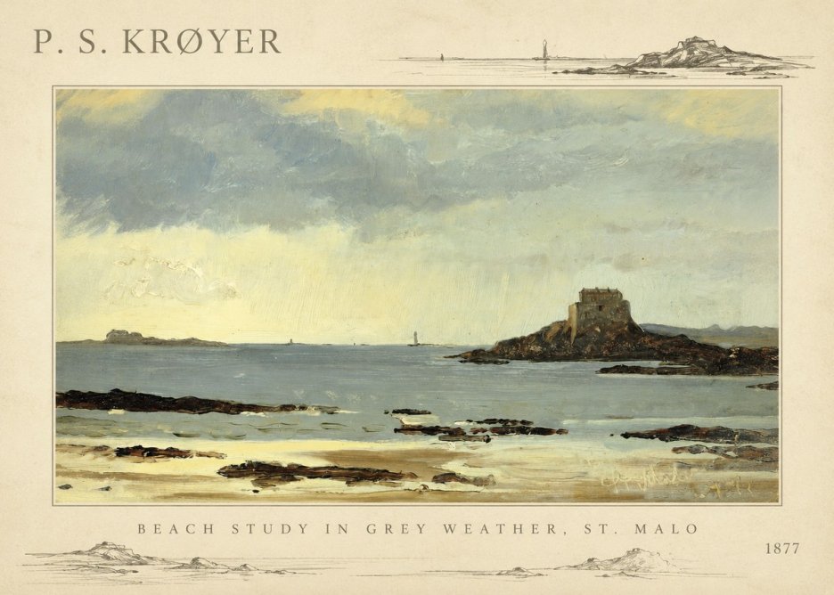 P.S. Krøyer Beach Study in Grey Weather, St. Malo No4 - Juliste