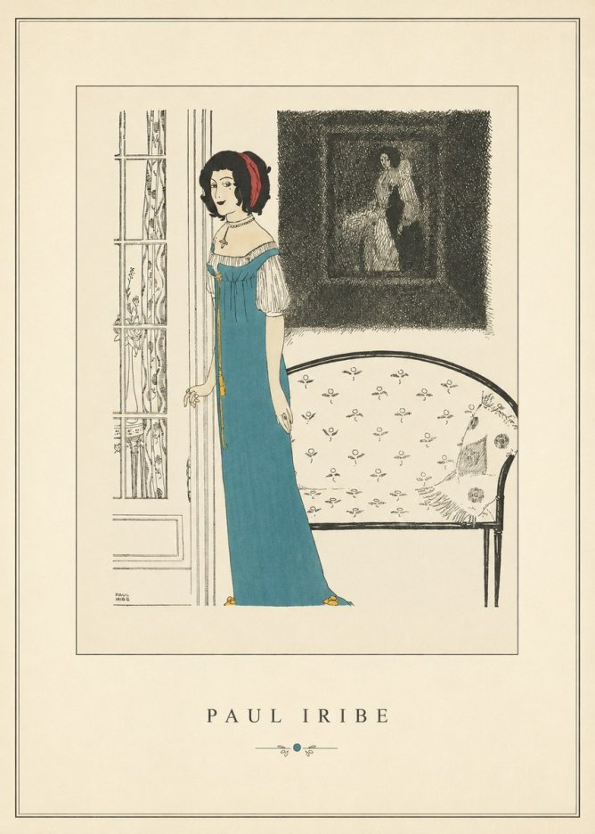 Paul Iribe Elegant Lady in Blue Dress No3 - Juliste