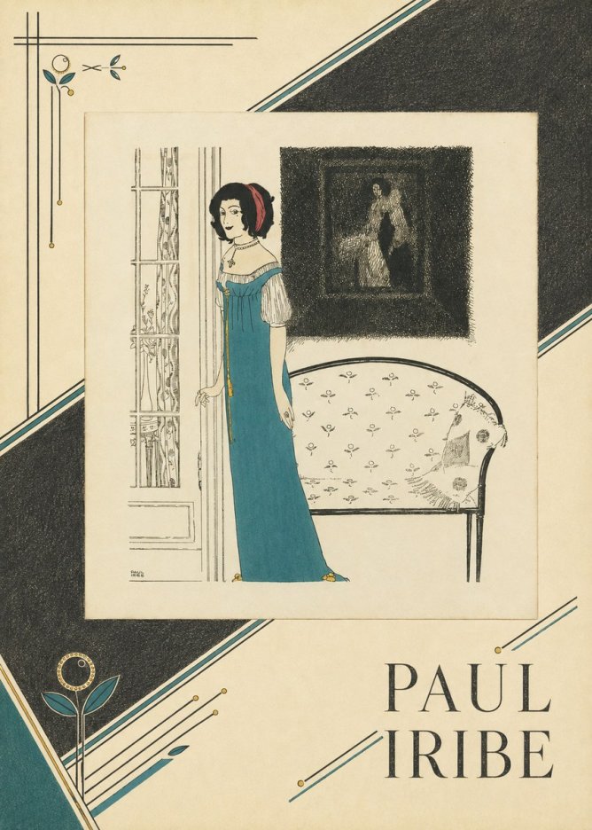 Paul Iribe Elegant Lady in Blue Dress No4 - Juliste