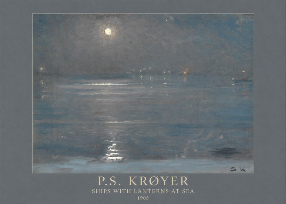P.S. Krøyer Ships with Lanterns at Sea No5 - Juliste