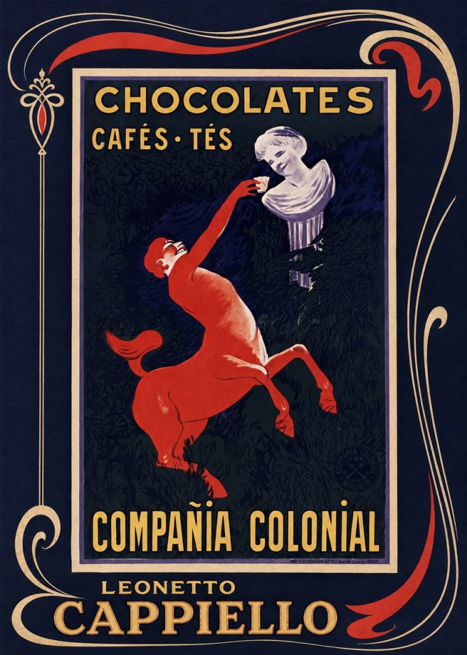 Leonetto Cappiello Chocolates, Cafés, Tés - Compañía Colonial No1 - Juliste