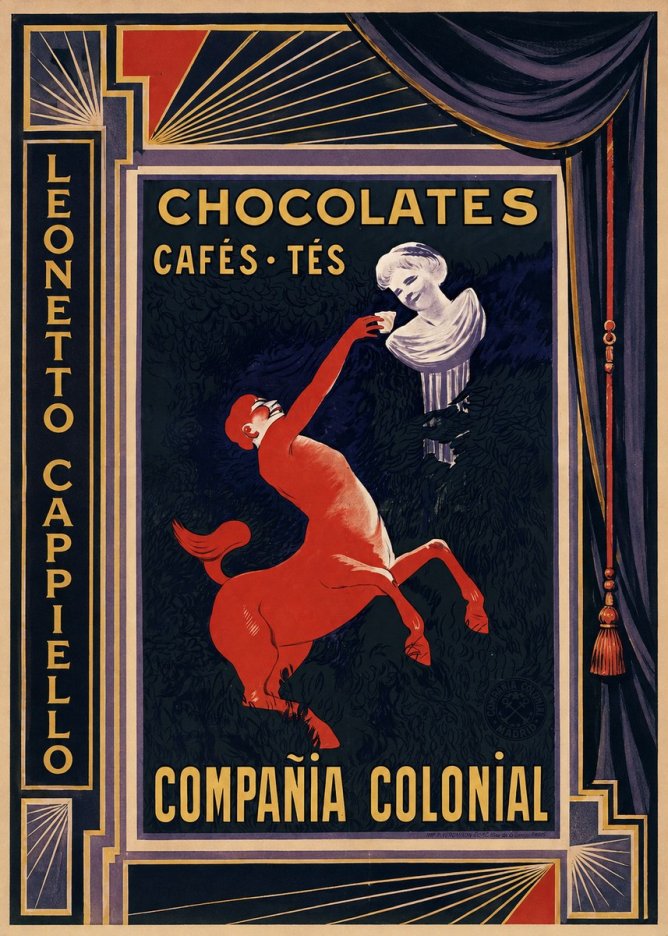 Leonetto Cappiello Chocolates, Cafés, Tés - Compañía Colonial No2 - Juliste
