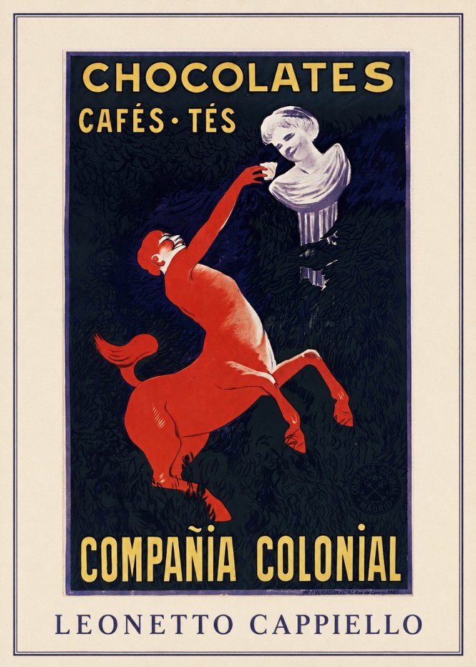 Leonetto Cappiello Chocolates, Cafés, Tés - Compañía Colonial No3 - Juliste