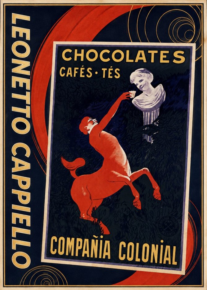 Leonetto Cappiello Chocolates, Cafés, Tés - Compañía Colonial No4 - Juliste