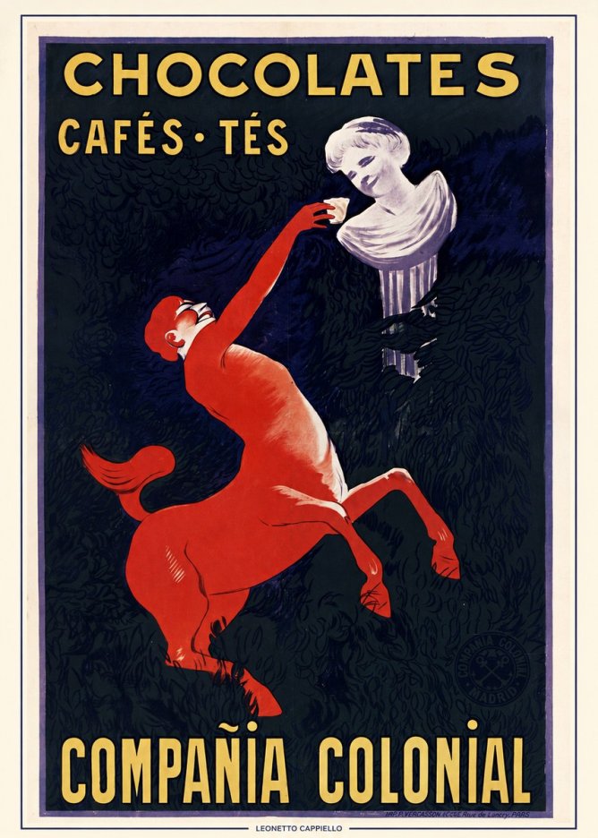 Leonetto Cappiello Chocolates, Cafés, Tés - Compañía Colonial No5 - Juliste