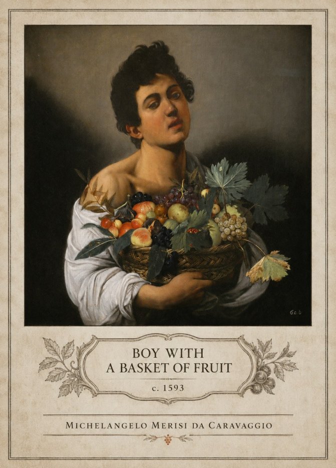 Michelangelo Merisi da Caravaggio Boy with a Basket of Fruit No4 - Juliste