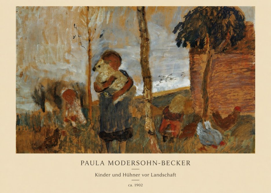 Paula Modersohn-Becker Kinder Und Hühner Vor Landschaft No6 - Juliste