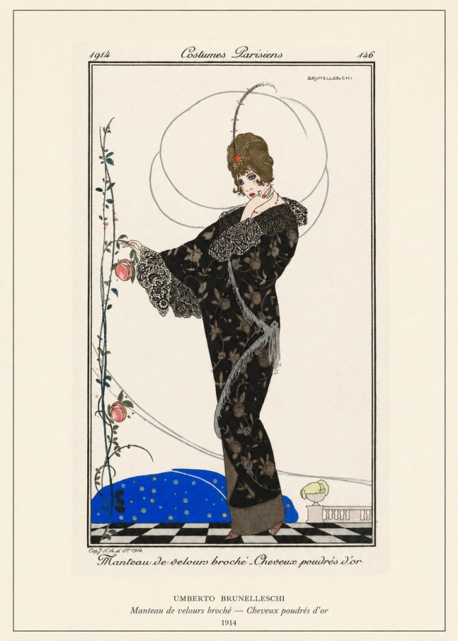Umberto Brunelleschi Manteau De Velours Broché – Cheveux Poudrés D'or No6 - Juliste