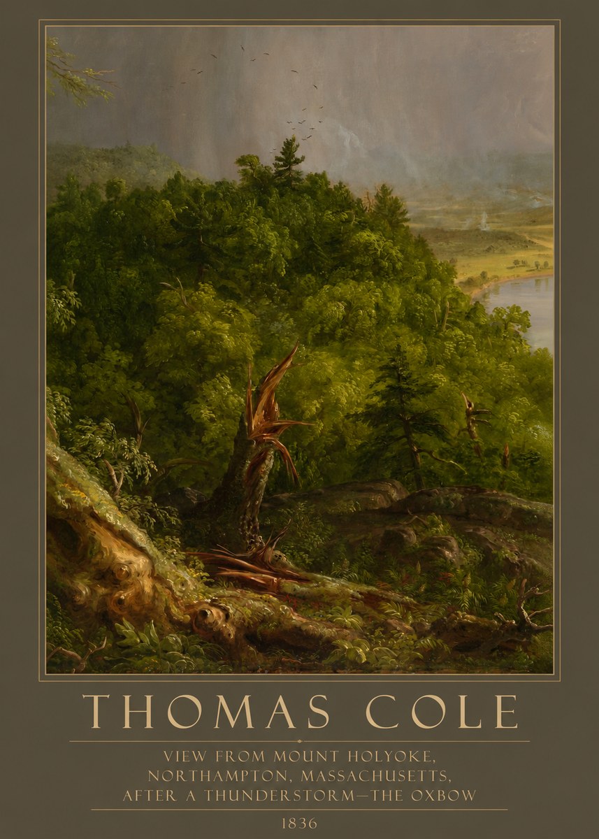 Thomas Cole View from Mount Holyoke, Northampton, Massachusetts, After a Thunderstorm—the Oxbow I No5 - Juliste