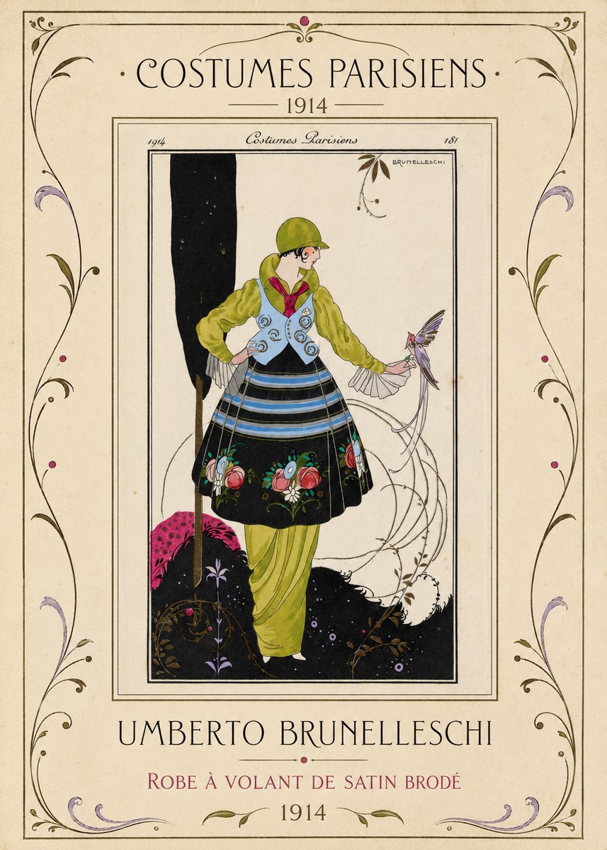 Umberto Brunelleschi Robe À Volant De Satin Brodé No1 - Juliste