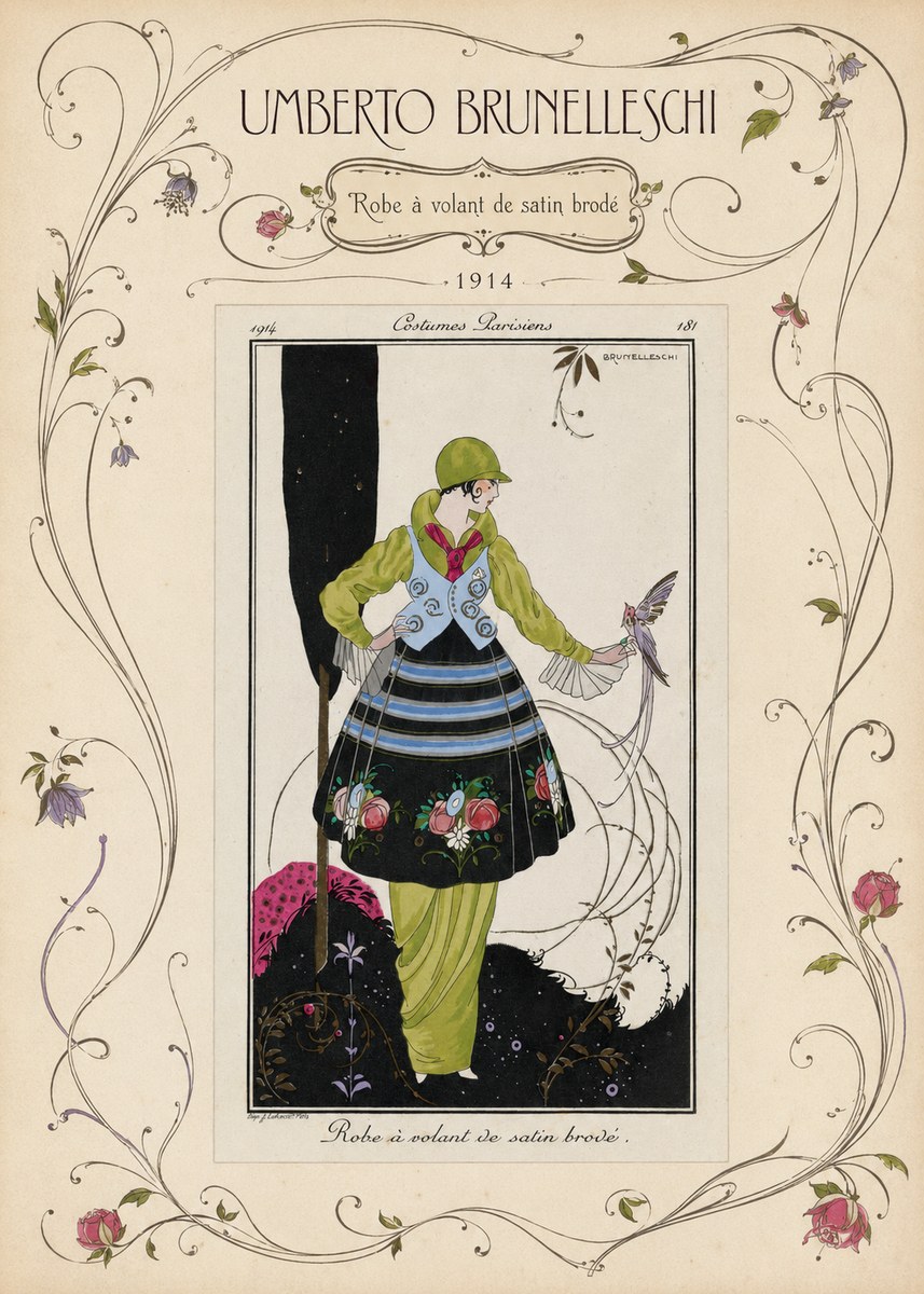 Umberto Brunelleschi Robe À Volant De Satin Brodé No3 - Juliste
