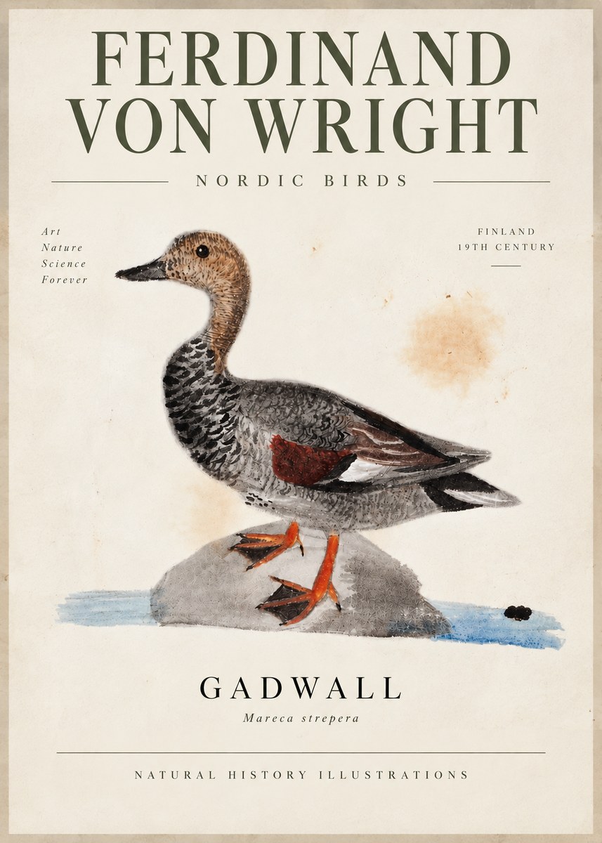 Ferdinand von Wright Duck on a Rock No6 - Juliste