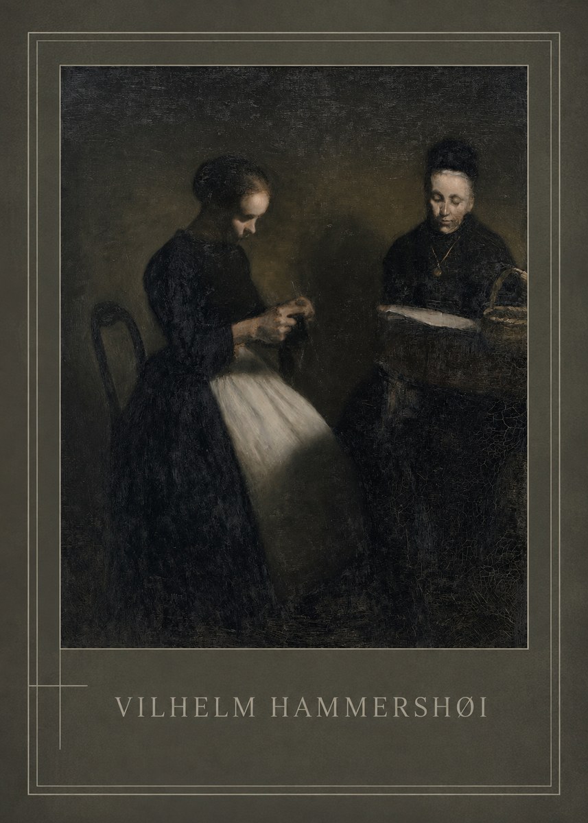 Vilhelm Hammershøi Two Women Knitting No1 - Juliste