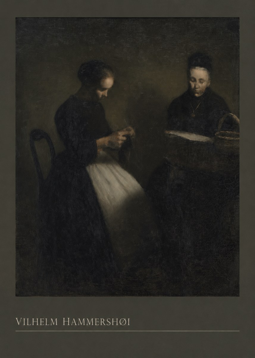 Vilhelm Hammershøi Two Women Knitting No3 - Juliste