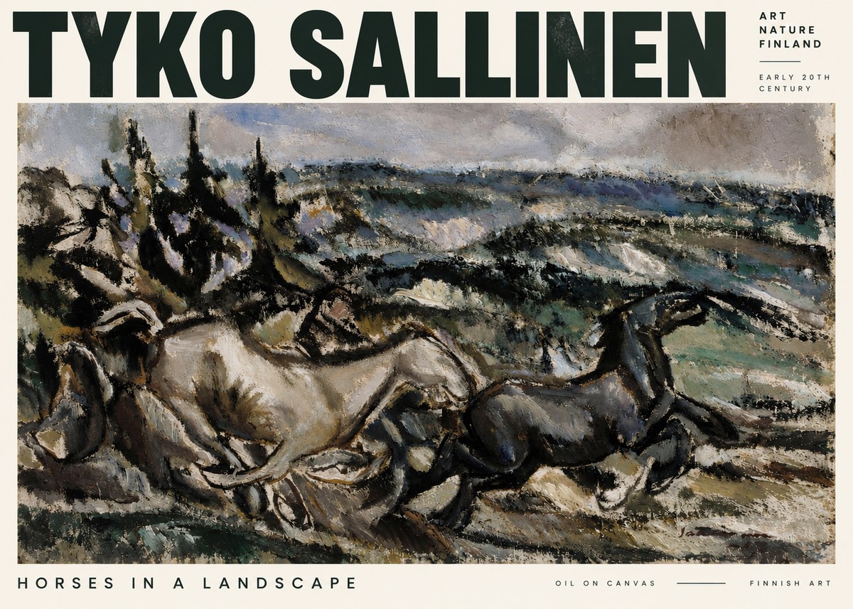 Tyko Sallinen Horses in a Landscape No2 - Juliste