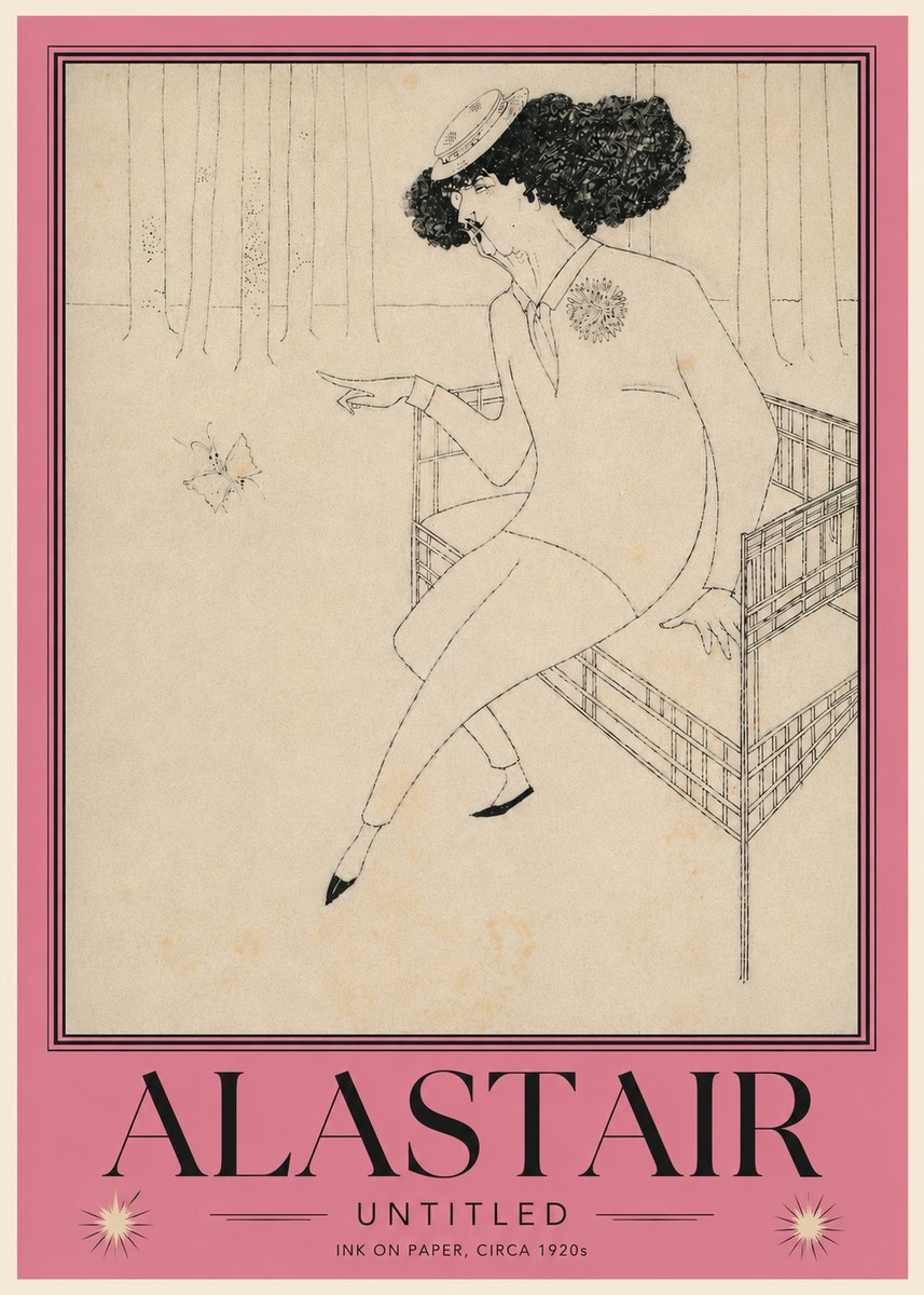 Alastair Lady with Butterfly No6 - Juliste