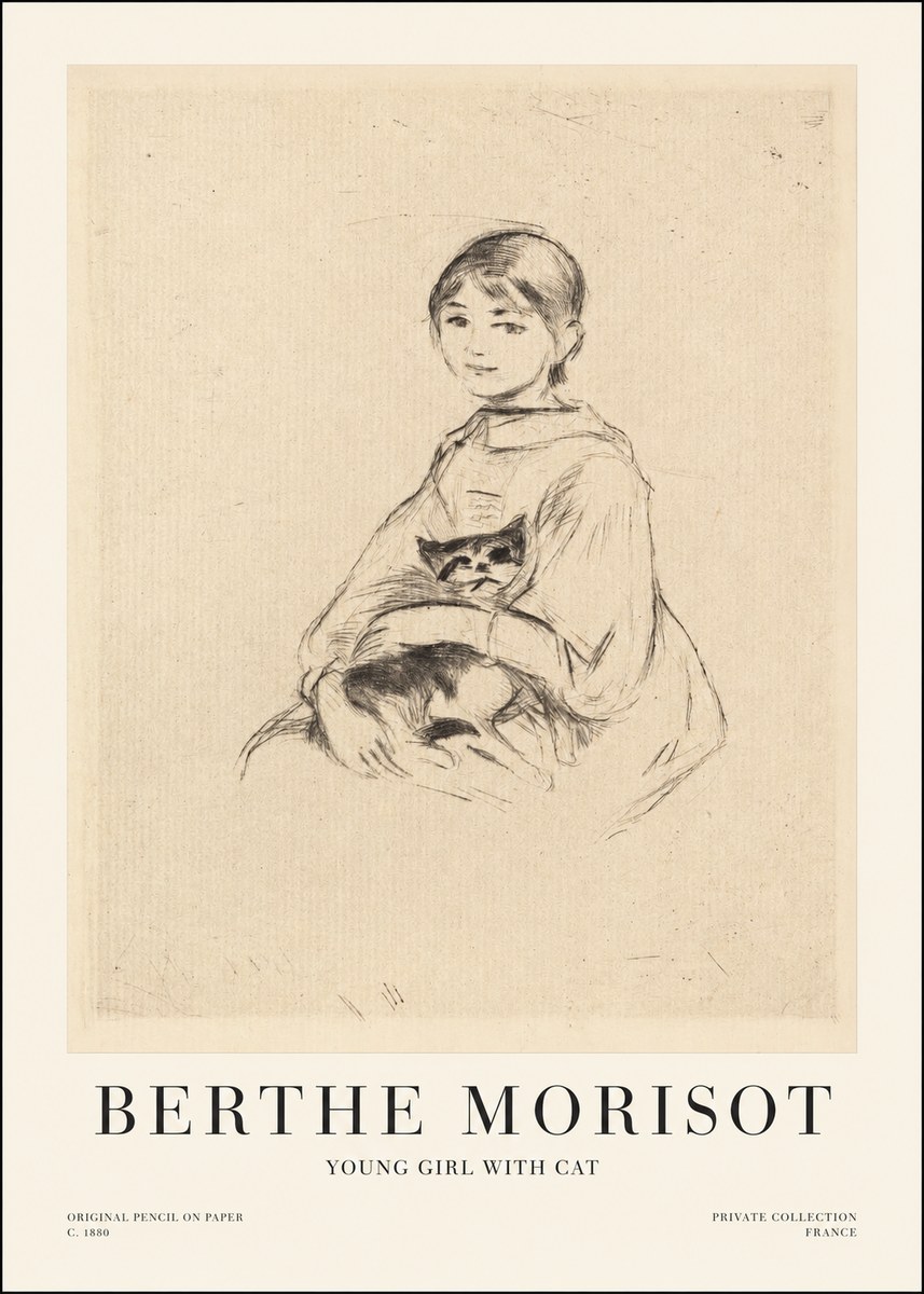 Berthe Morisot Young Girl with Cat No1 - Juliste