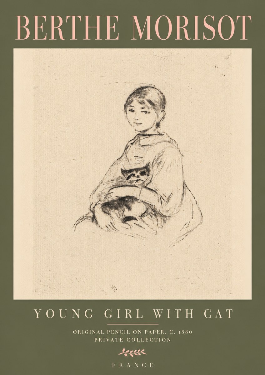 Berthe Morisot Young Girl with Cat No4 - Juliste