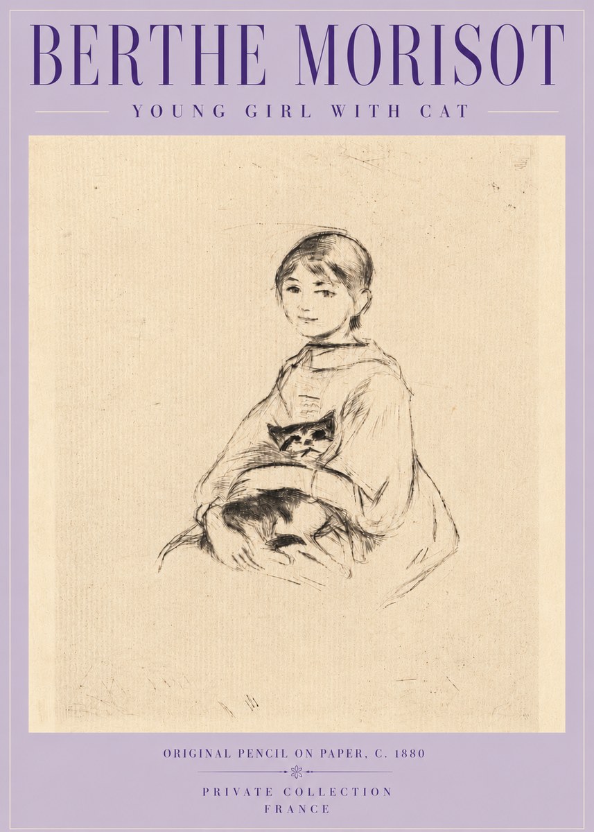 Berthe Morisot Young Girl with Cat No5 - Juliste