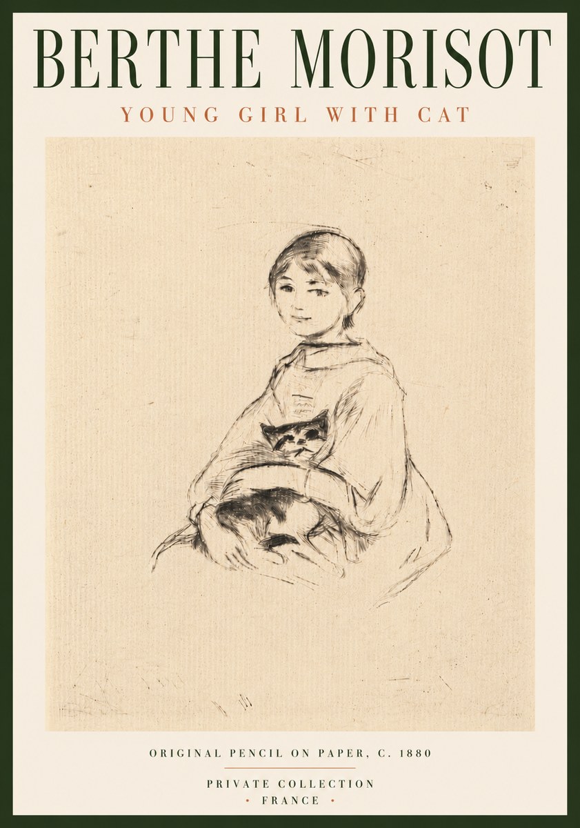 Berthe Morisot Young Girl with Cat No6 - Juliste