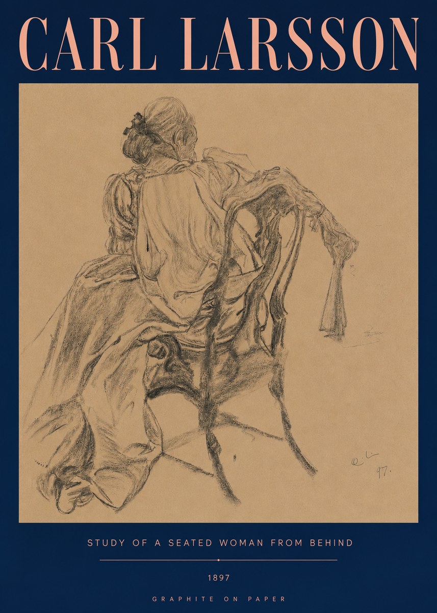 Carl Larsson Study of a Seated Woman from Behind No5 - Juliste