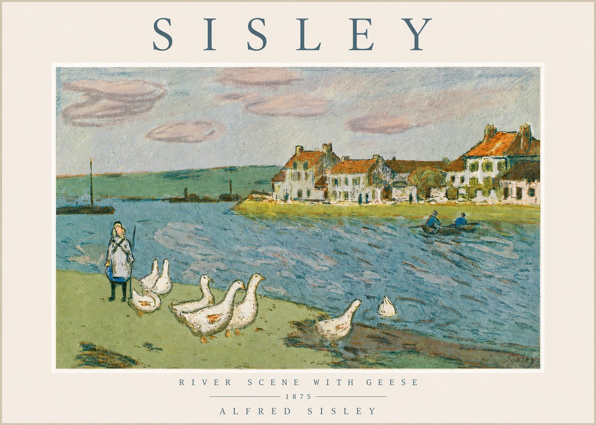 Sisley River Scene with Geese No3 - Juliste