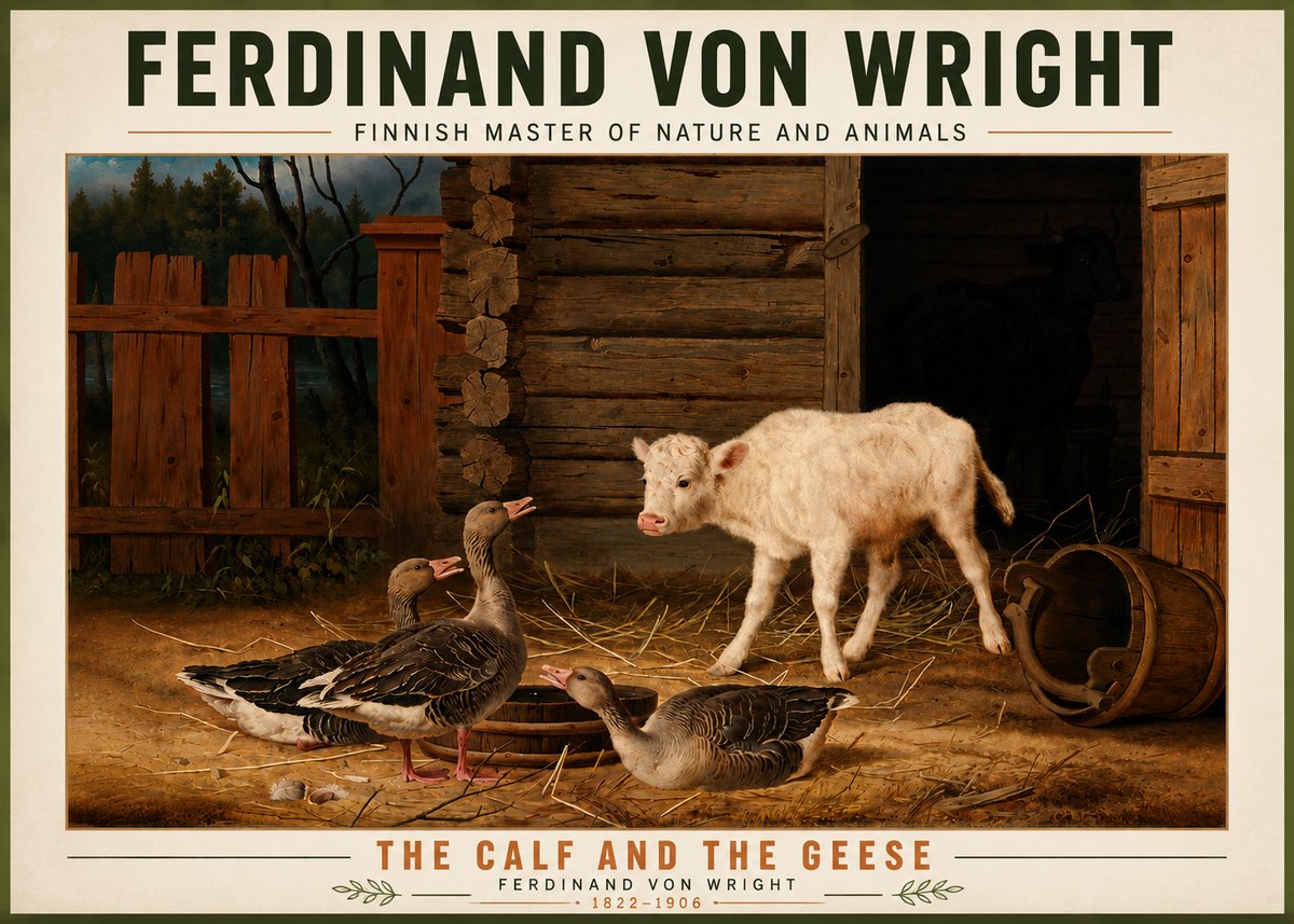 Ferdinand von Wright The Calf and the Geese No5 - Juliste