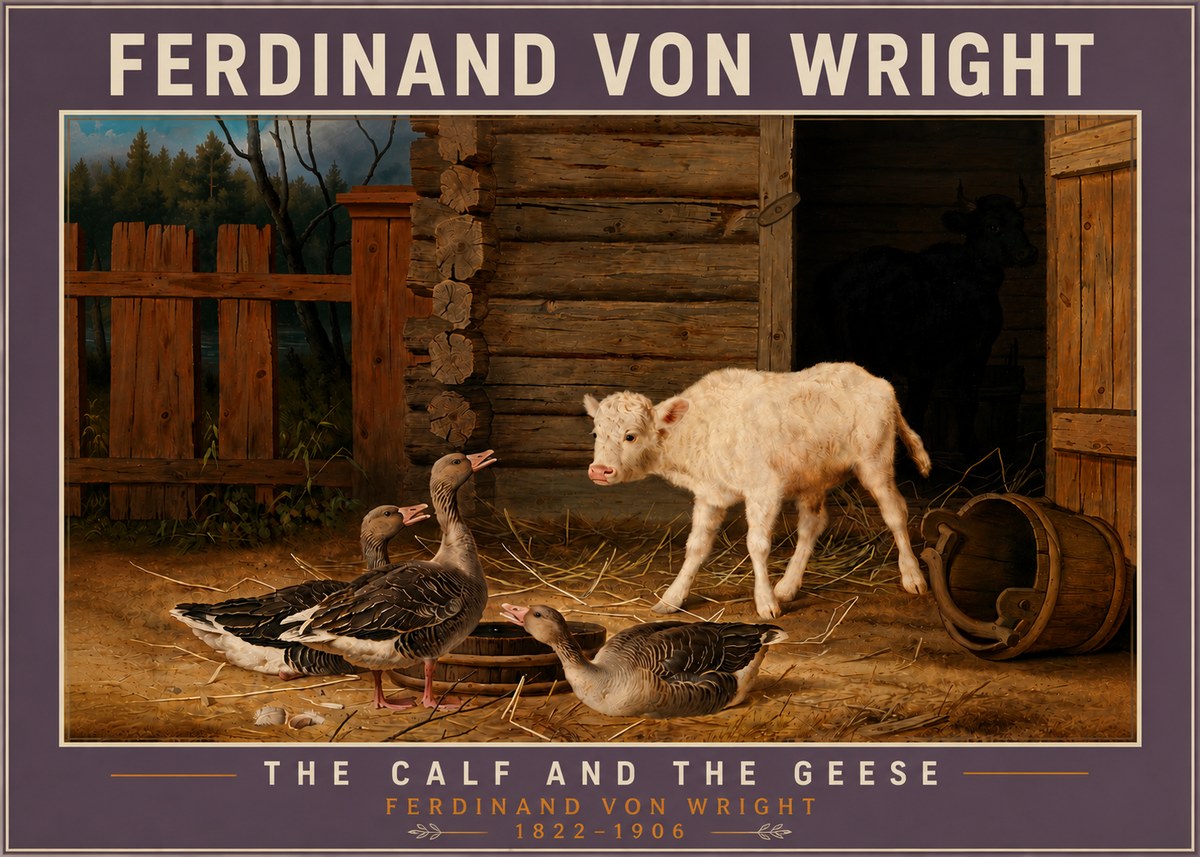 Ferdinand von Wright The Calf and the Geese No6 - Juliste