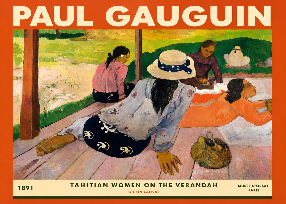 Paul Gauguin Tahitian Women on the Verandah No3 - Juliste