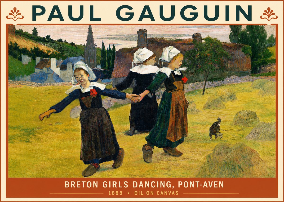 Paul Gauguin Breton Girls Dancing, Pont-aven No5 - Juliste
