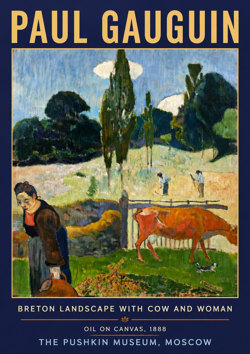 Paul Gauguin Breton Landscape with Cow and Woman No5 - Juliste