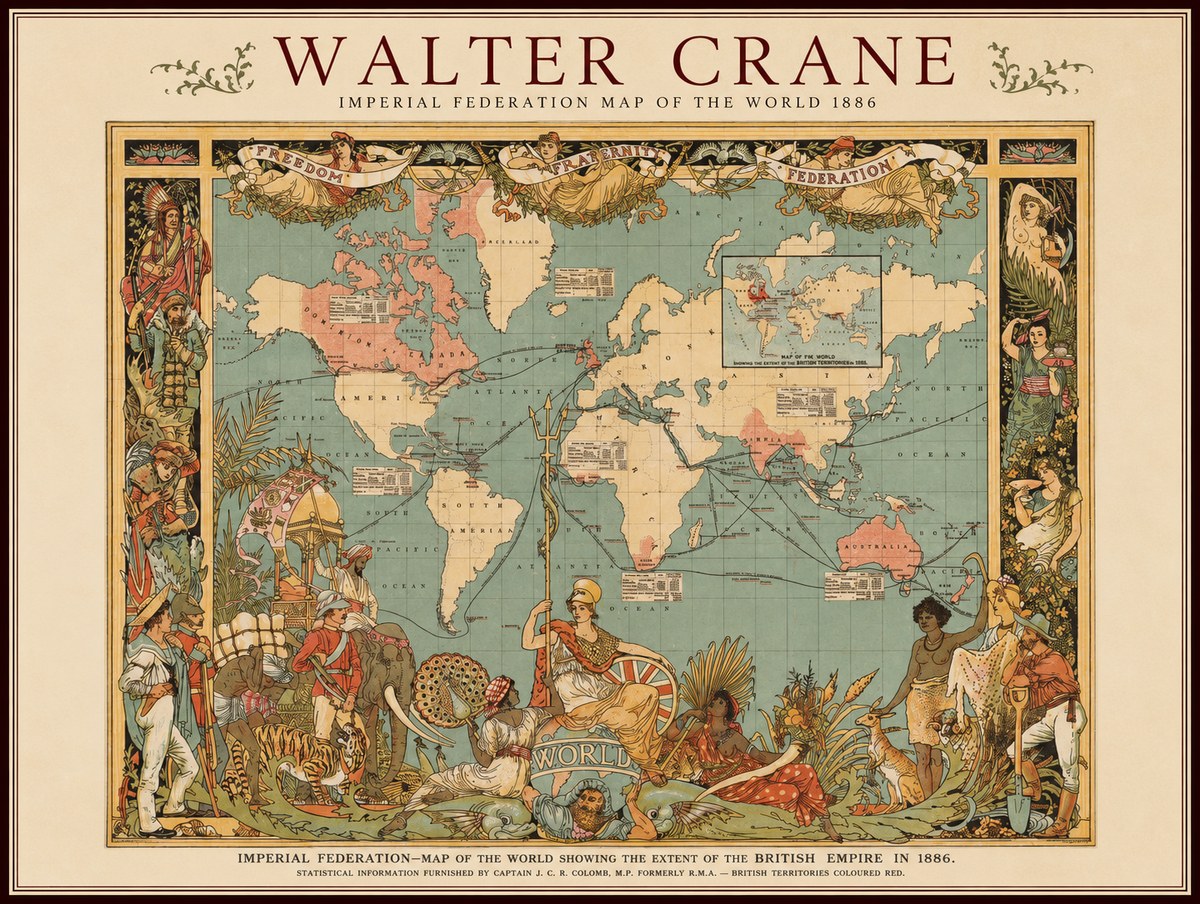 Walter Crane Imperial Federation Map of the World 1886 No1 - Juliste